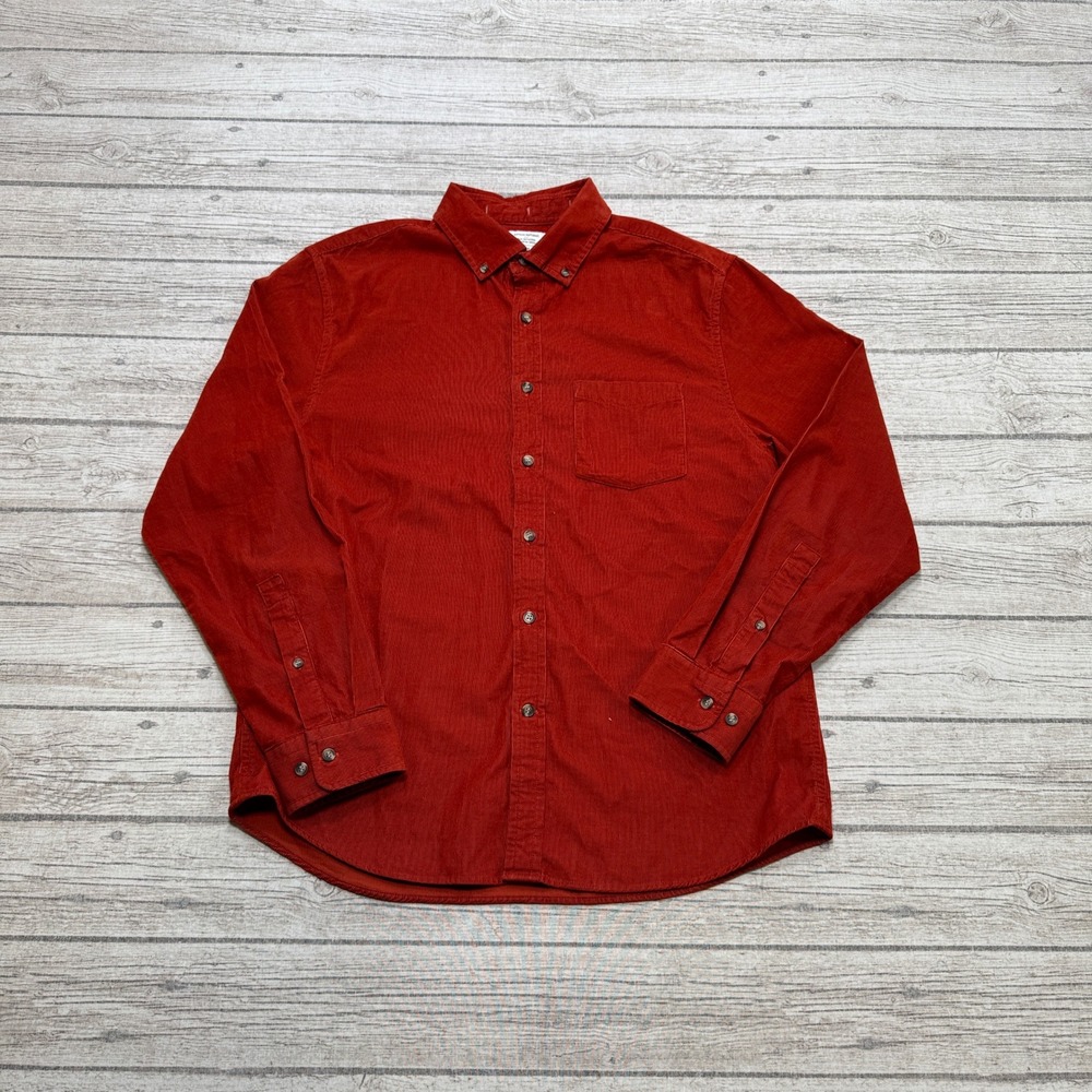 Banana Republic Shirt Men's M Red Corduroy Slim Untucked Button Down Long Sleeve